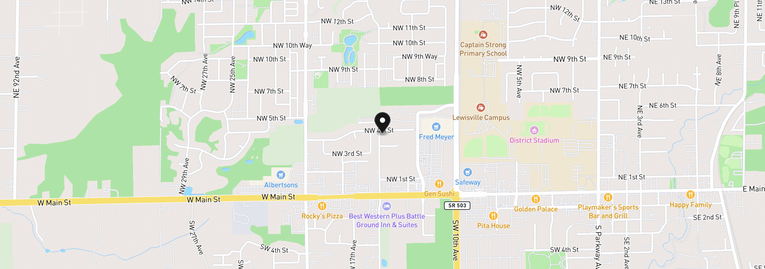 Map showing the location of 1407 NW 4th St, Battle Ground, Wa 98604
