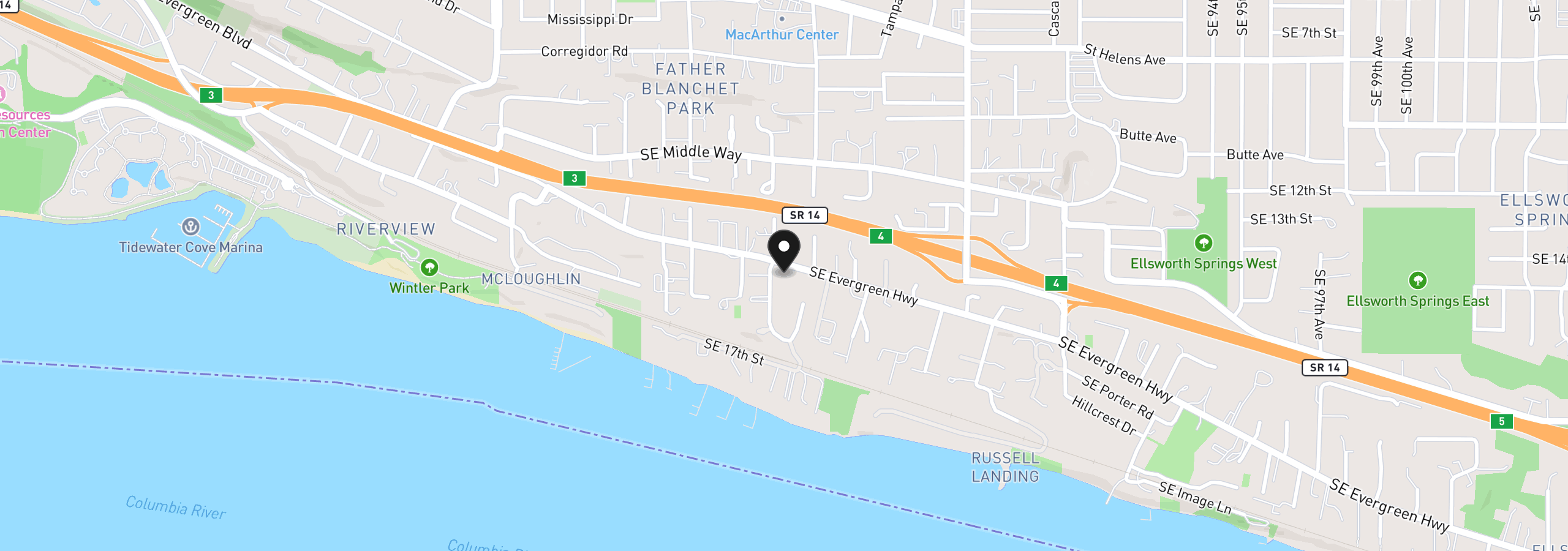 Map showing the location of 7803 SE Evergreen Hwy, Vancouver, Wa 98664