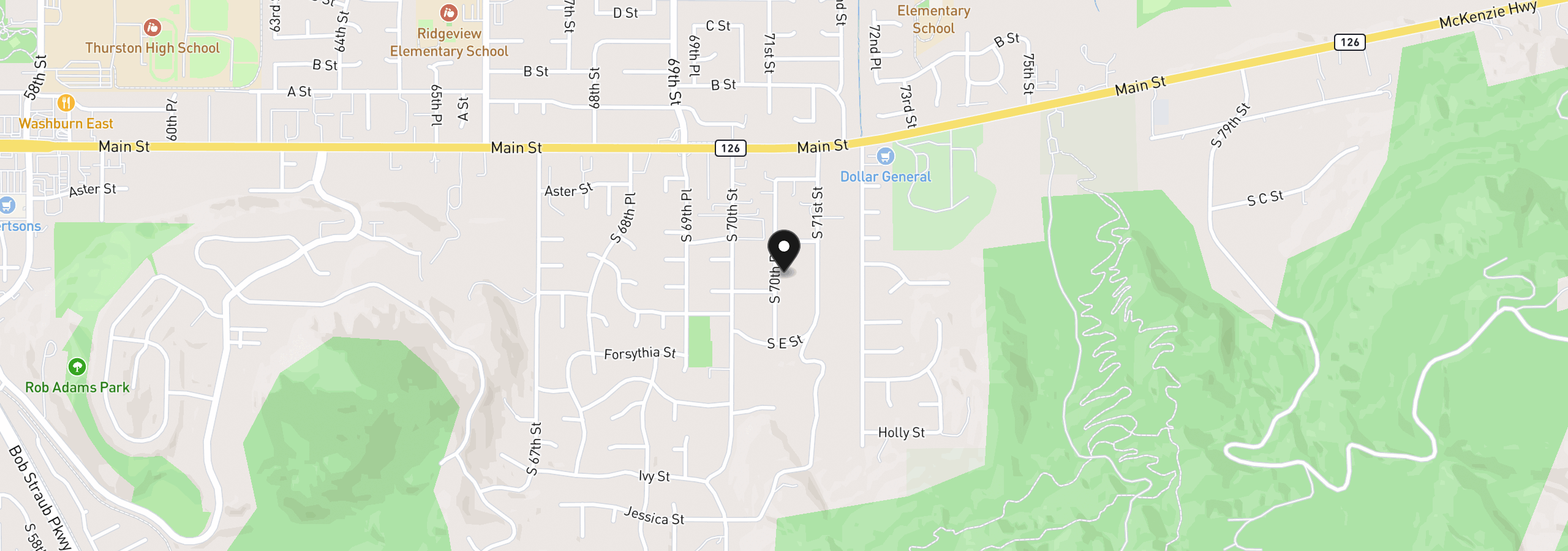 Map showing the location of 421 S 70th Pl, Springfield, OR 97478