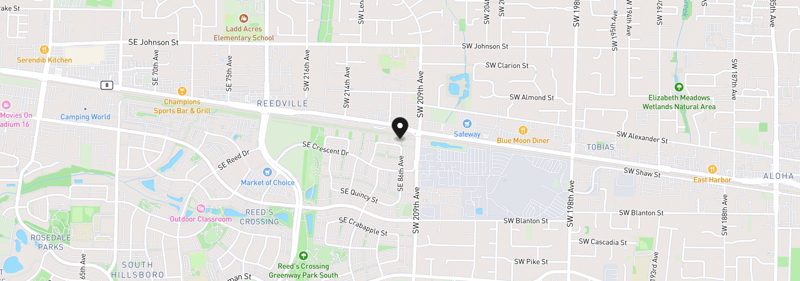 Map showing the location of 3268 SE Bend Ln, Hillsboro, OR 97129