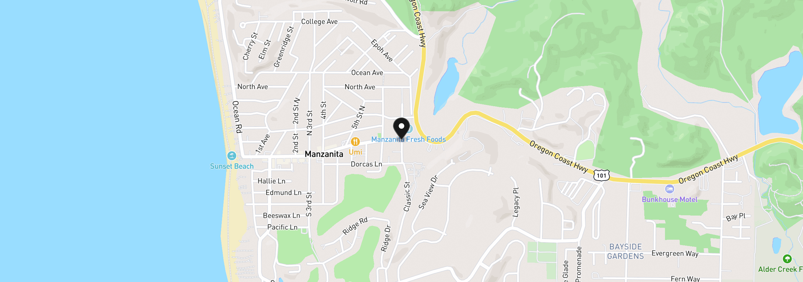 Map showing the location of 7 Seaview Dr, Manzanita, OR 97130