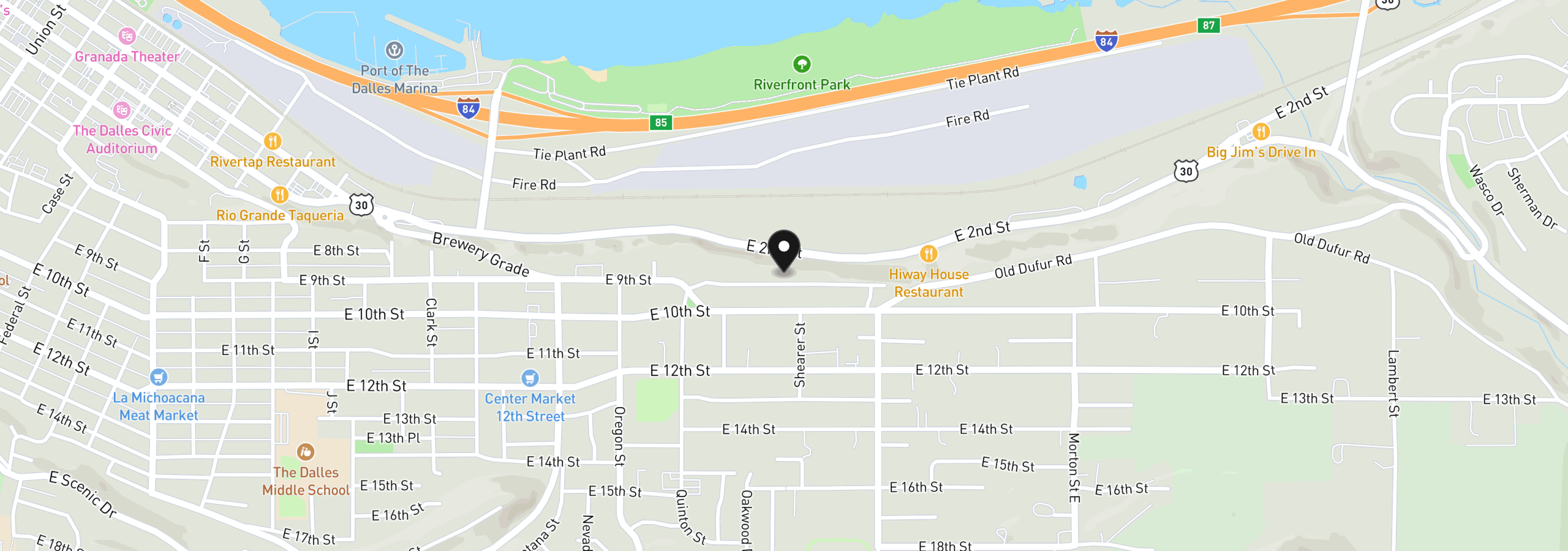 Map showing the location of E 9th, The Dalles, OR 97058