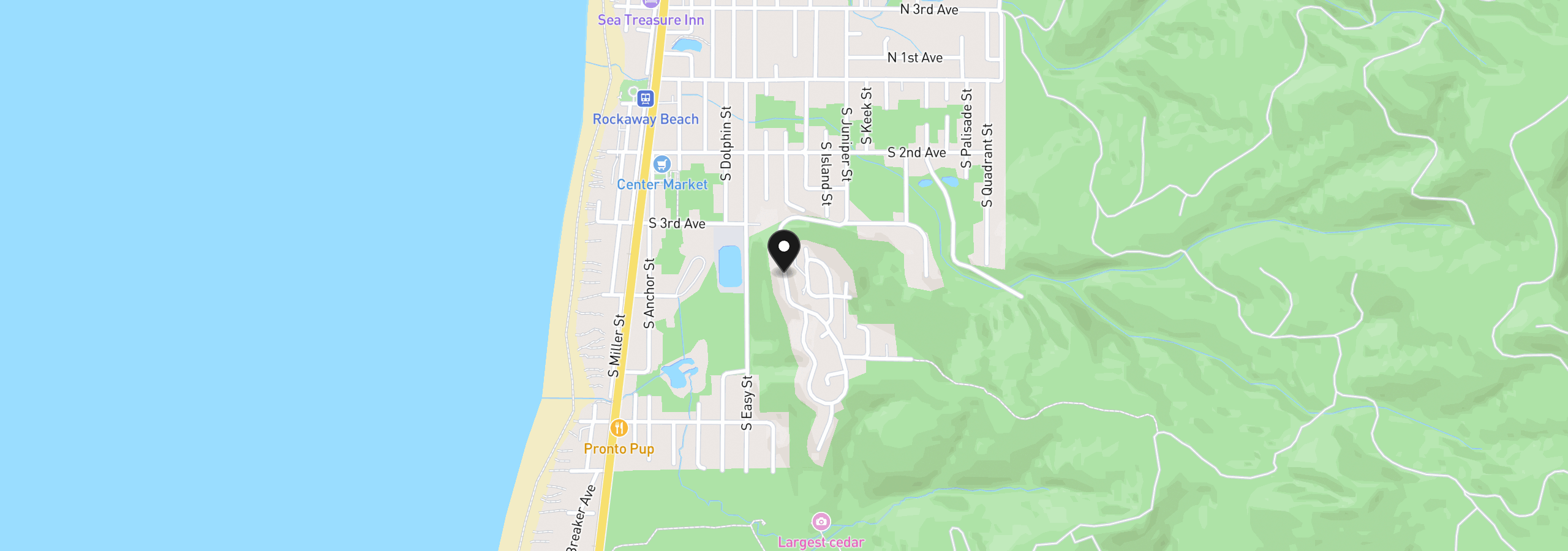 Map showing the location of 3100 Pacific View Dr, Rockaway Beach, OR 97136