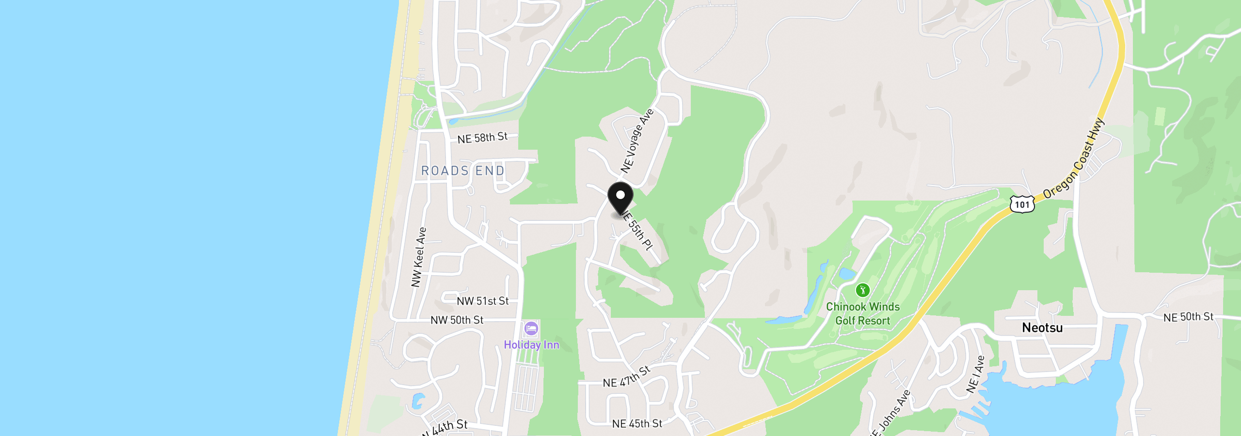 Map showing the location of 2624 NE 55th Pl, Lincoln City, OR 97367