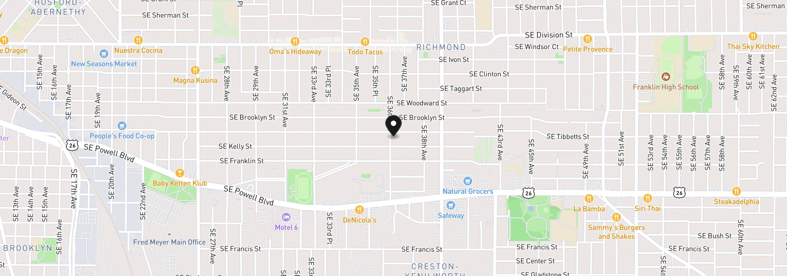 Map showing the location of 3112 SE 36th Ave, Portland, OR 97202