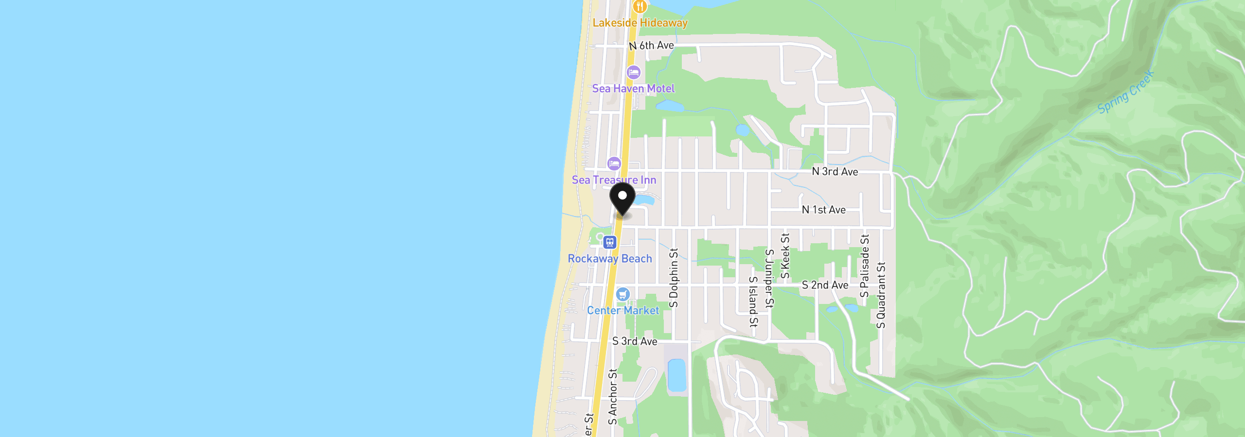 Map showing the location of 114 N Hwy 101, Rockaway Beach, OR 97136