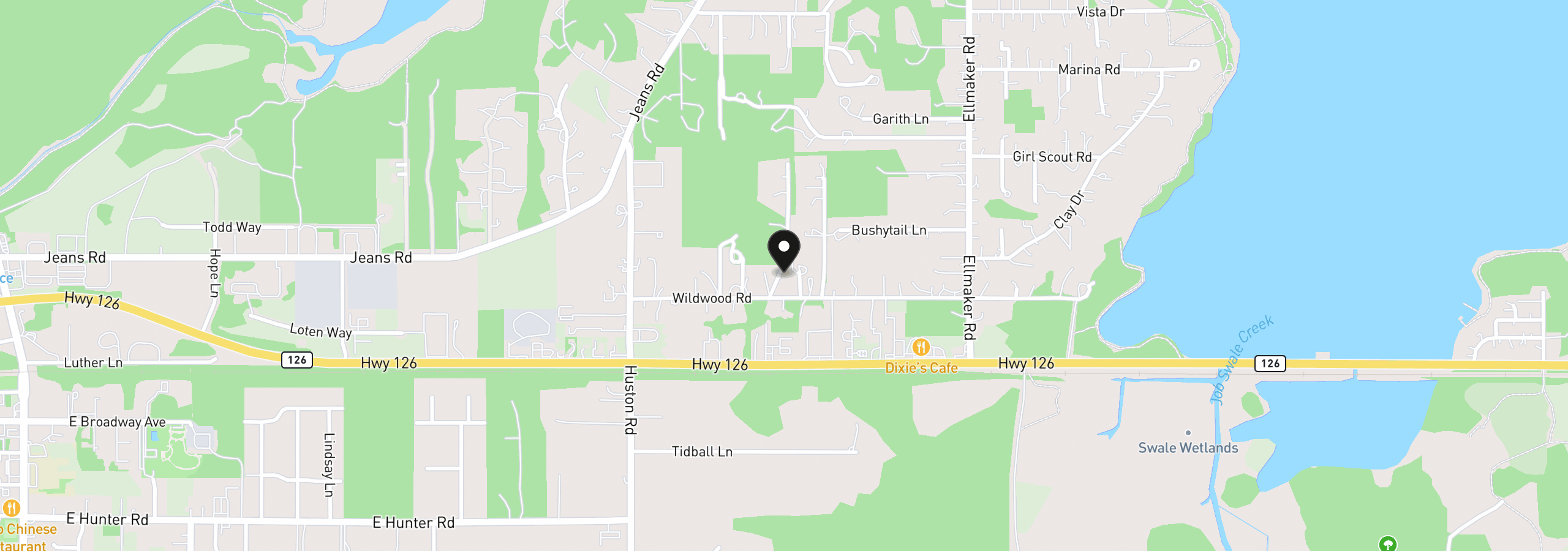 Map showing the location of 25757 Wildwood Rd, Veneta, OR 97487