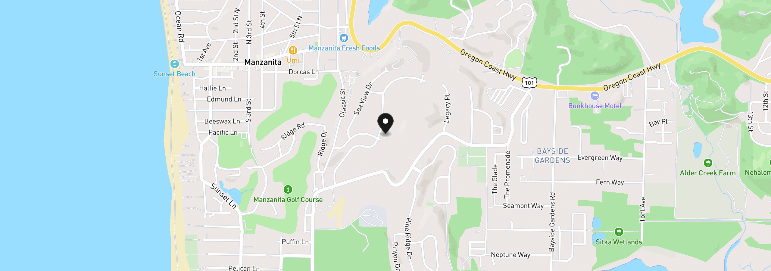 Map showing the location of 560 Meadows Dr, Manzanita, OR 97130