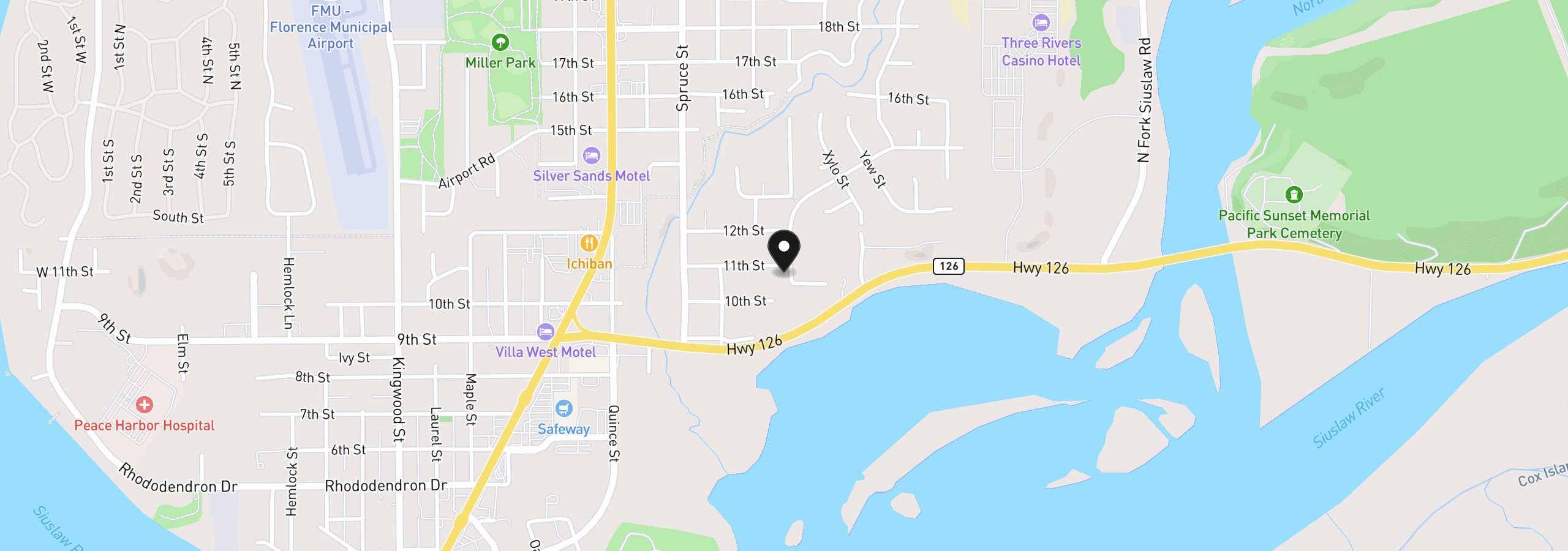 Map showing the location of 2288 11th St, Florence, OR 97439