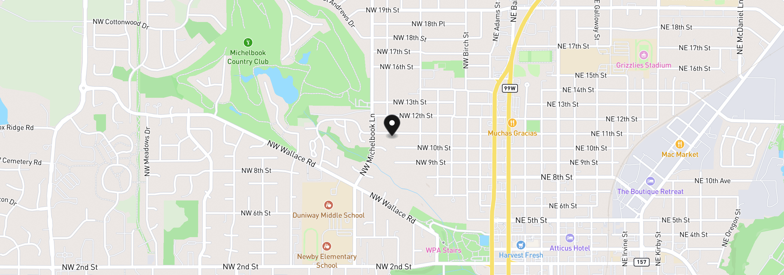 Map showing the location of 710 NW 11th St, McMinnville, OR 97128