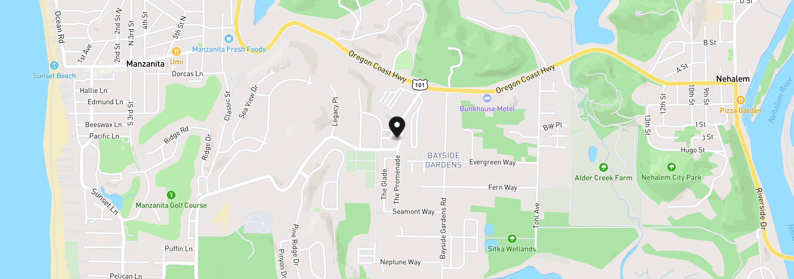 Map showing the location of Sea Forest Way 4900, Nehalem, OR 97131