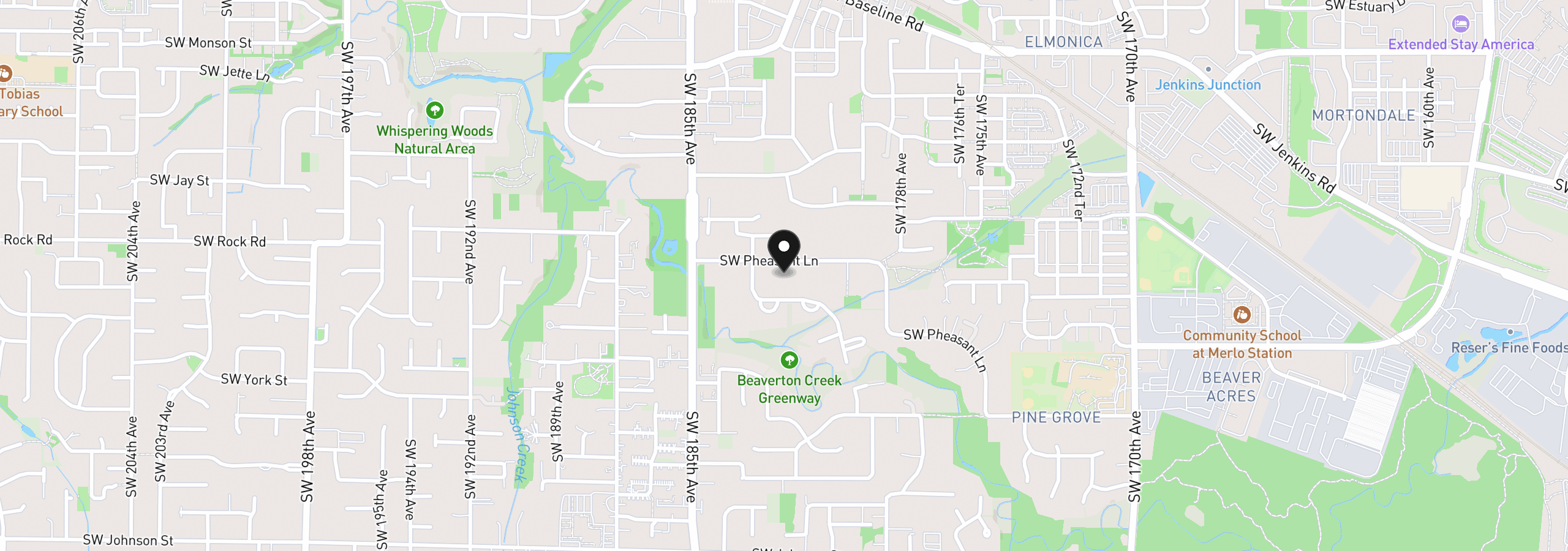 Map showing the location of 18200 SW Pheasant Ln, Beaverton, OR 97003