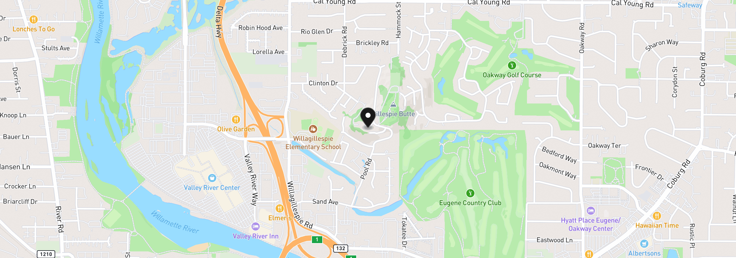Map showing the location of 1238 Stone Forest Ct, Eugene, OR 97401
