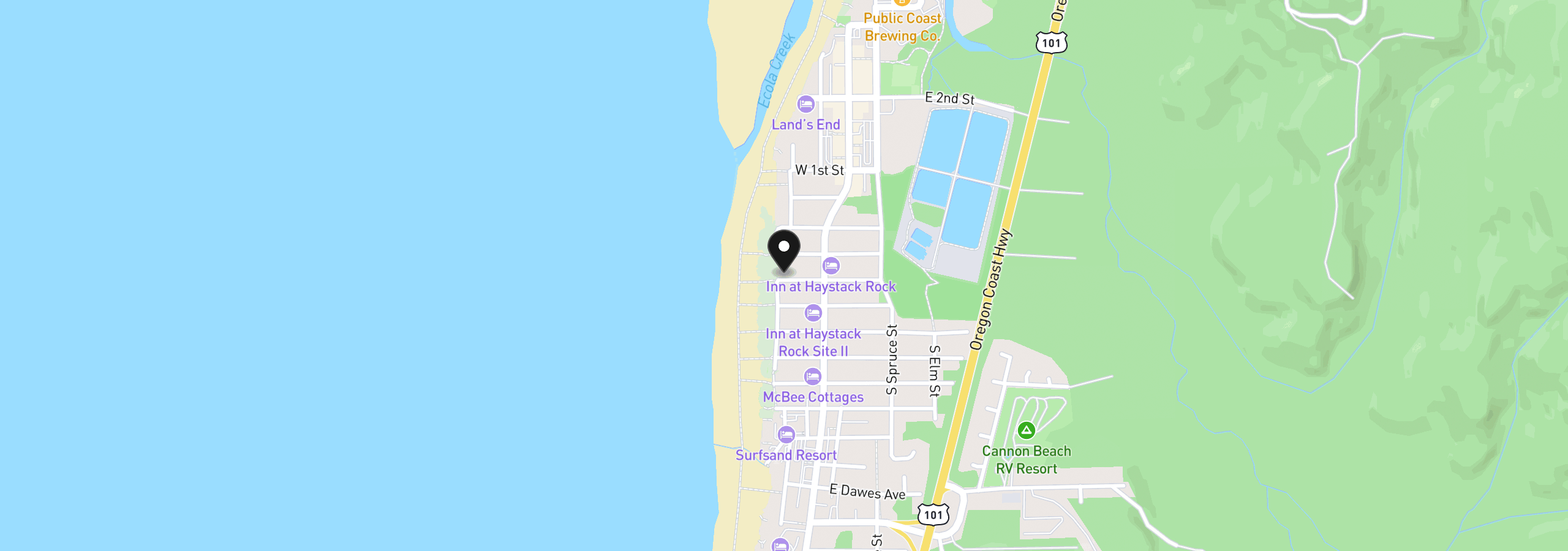 Map showing the location of 487 Ocean Ave, Cannon Beach, OR 97110