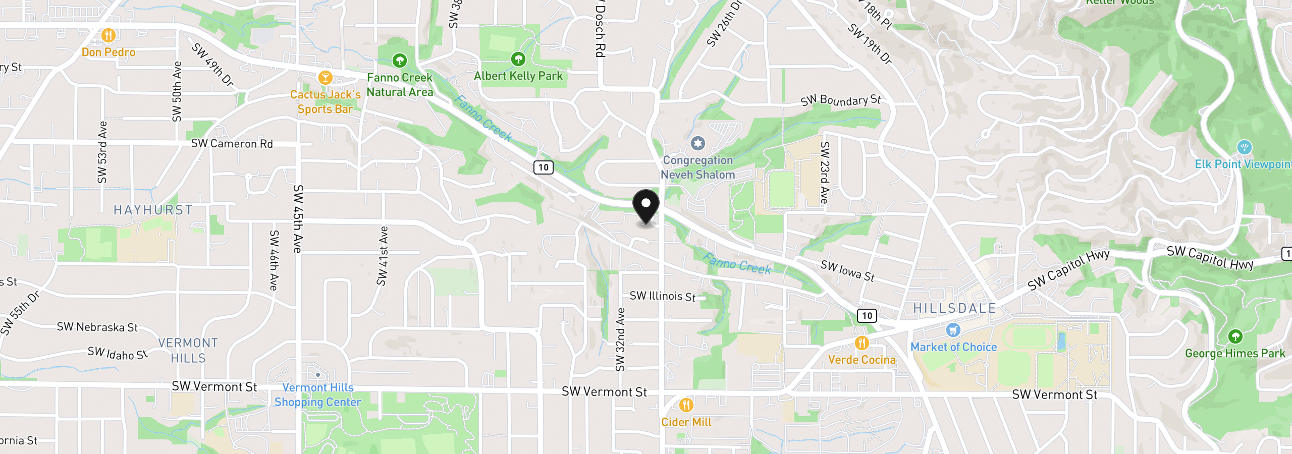 Map showing the location of 3030 SW Pendleton Ct, Portland, OR 97239