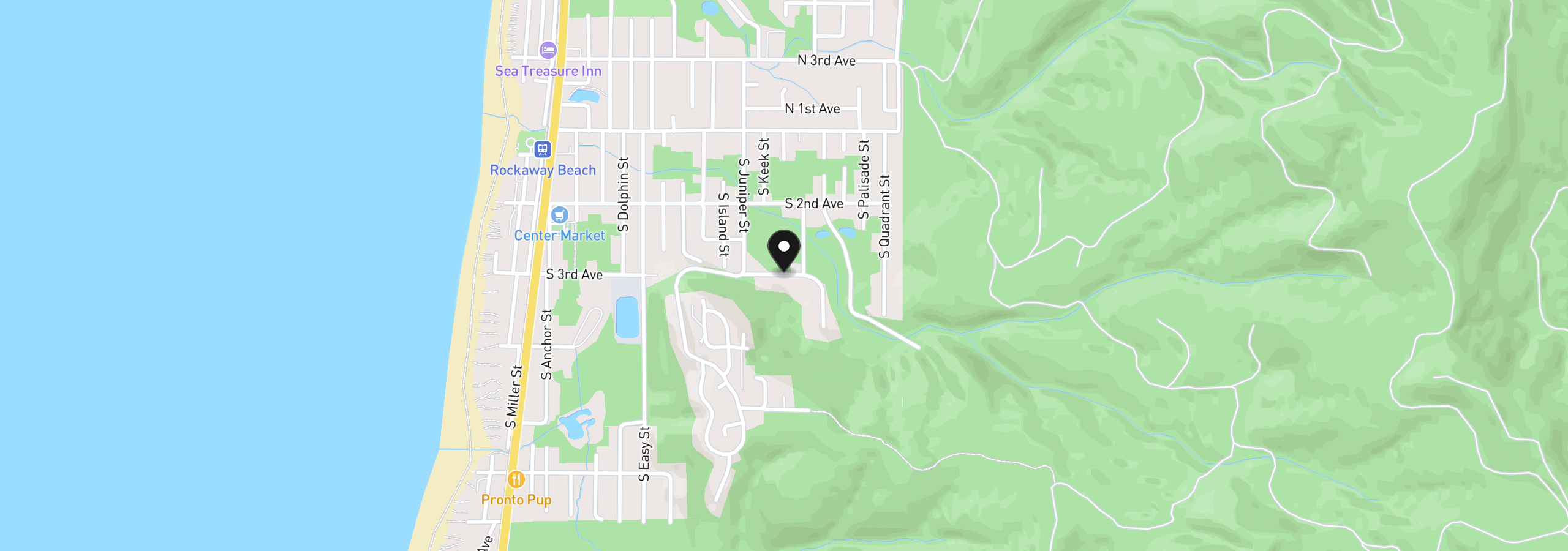 Map showing the location of 1208 3rd St, Rockaway Beach, OR 97136