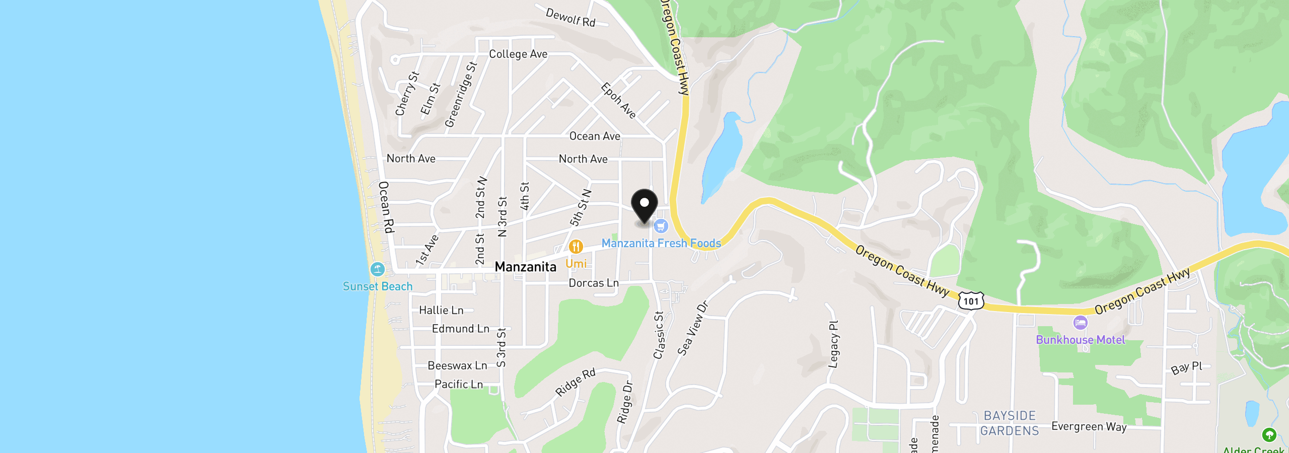 Map showing the location of 191 Classic St, Manzanita, OR 97130