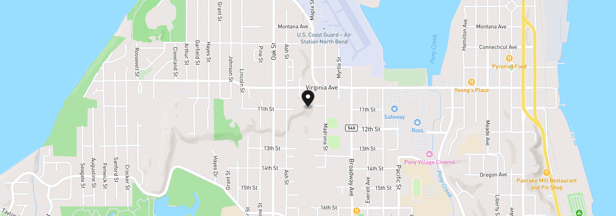 Map showing the location of 2069 Cedar Ct, North Bend, OR 97459