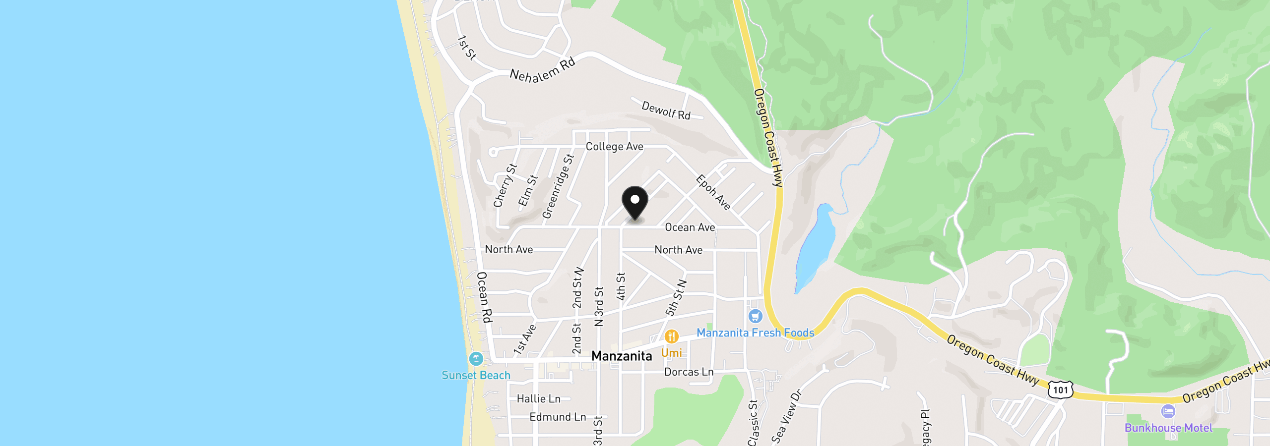 Map showing the location of 421 Ocean Ave, Manzanita, OR 97130