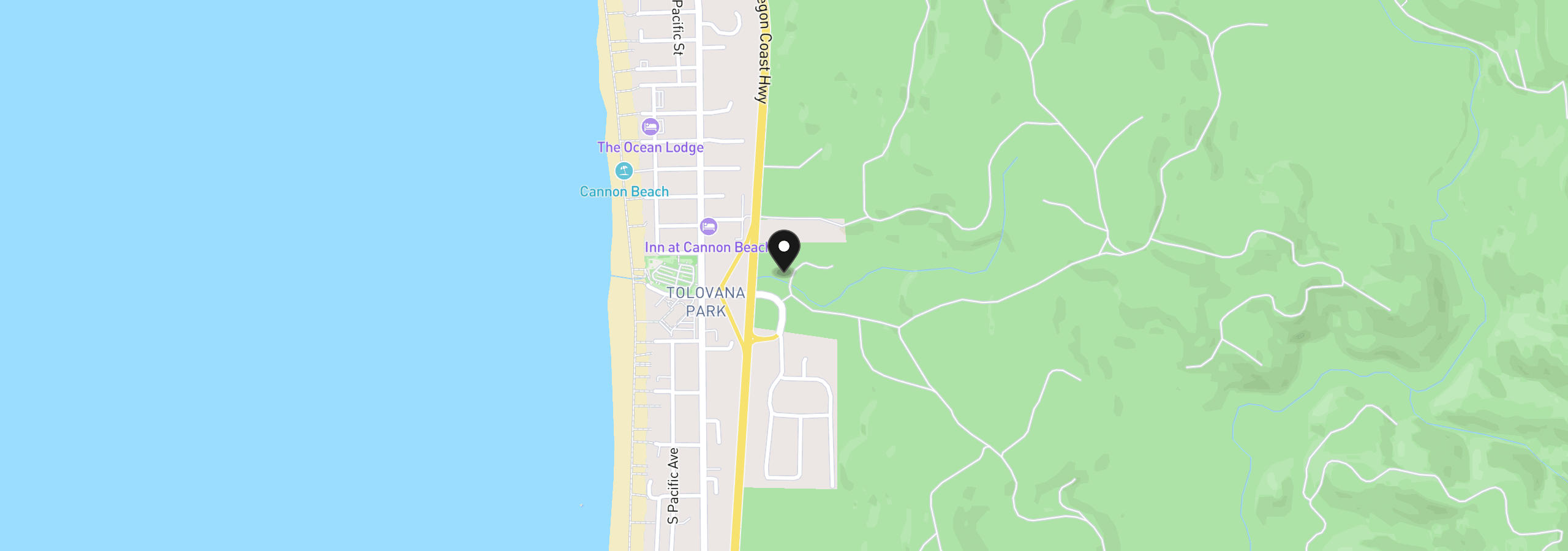 Map showing the location of 200 E Warren Way, Cannon Beach, OR 97110