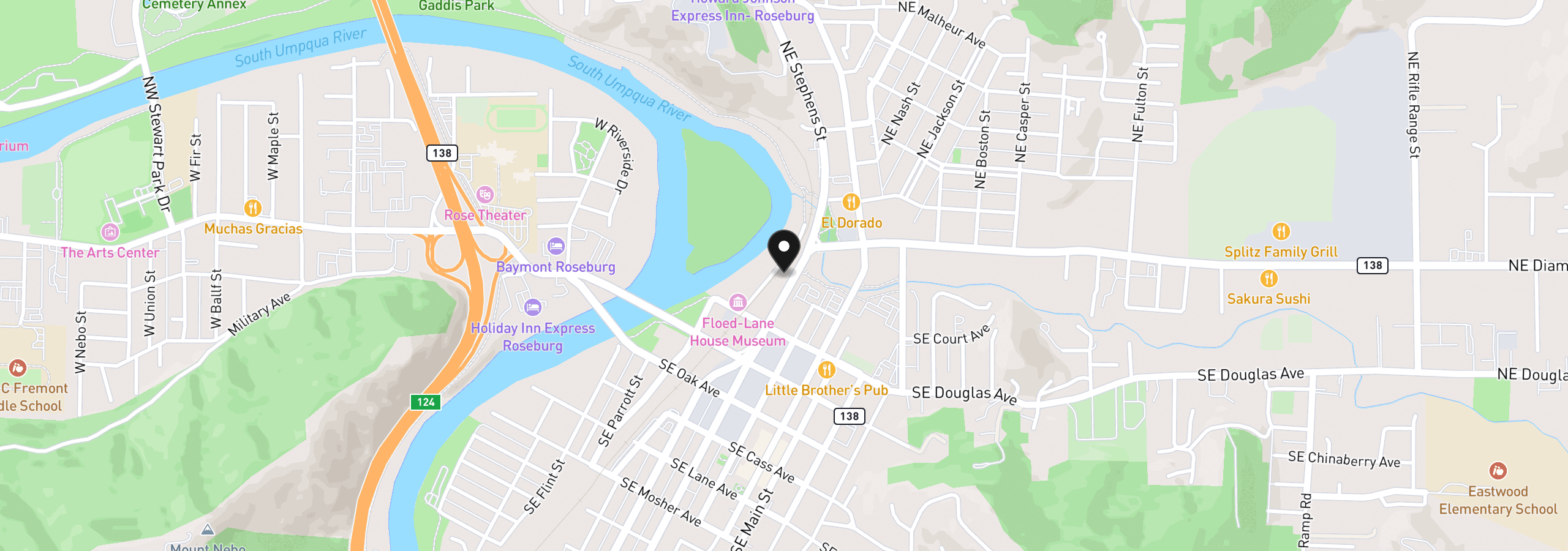 Map showing the location of 236 SE Stephens St, Roseburg, OR 97470
