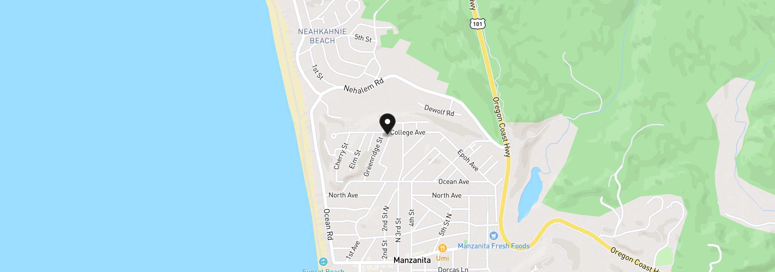 Map showing the location of 200 College Ave, Manzanita, OR 97130