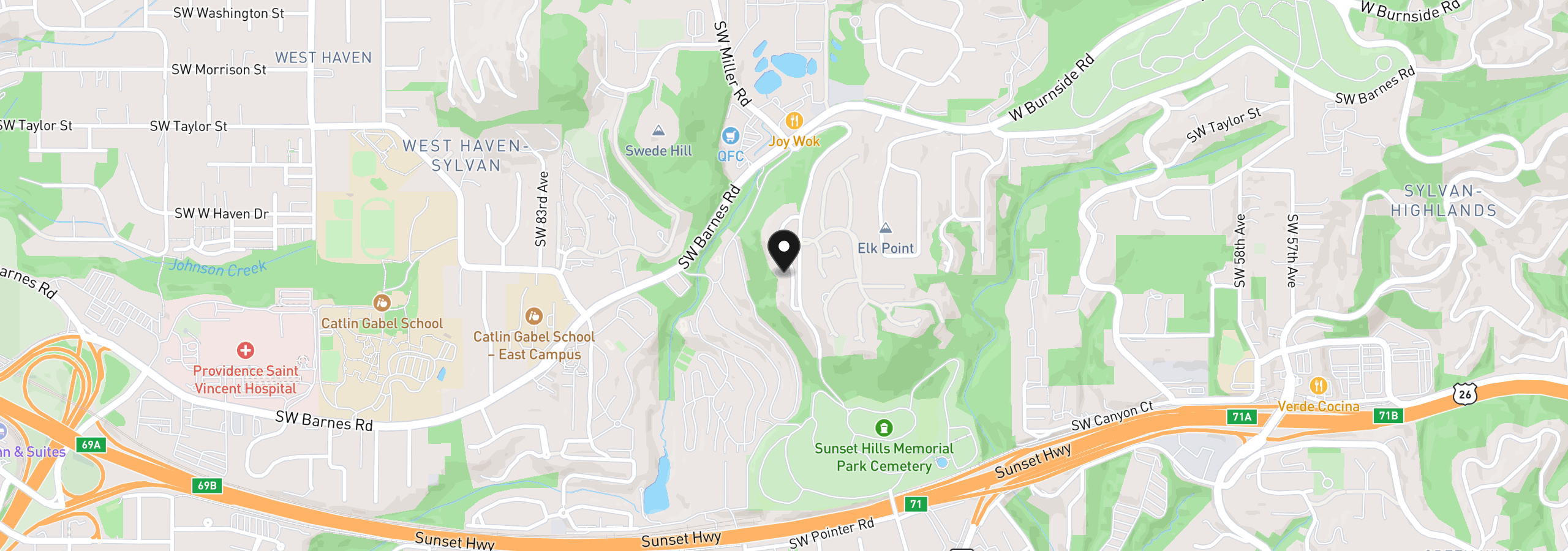 Map showing the location of 1001 SW Summit View Dr, Portland, OR 97225