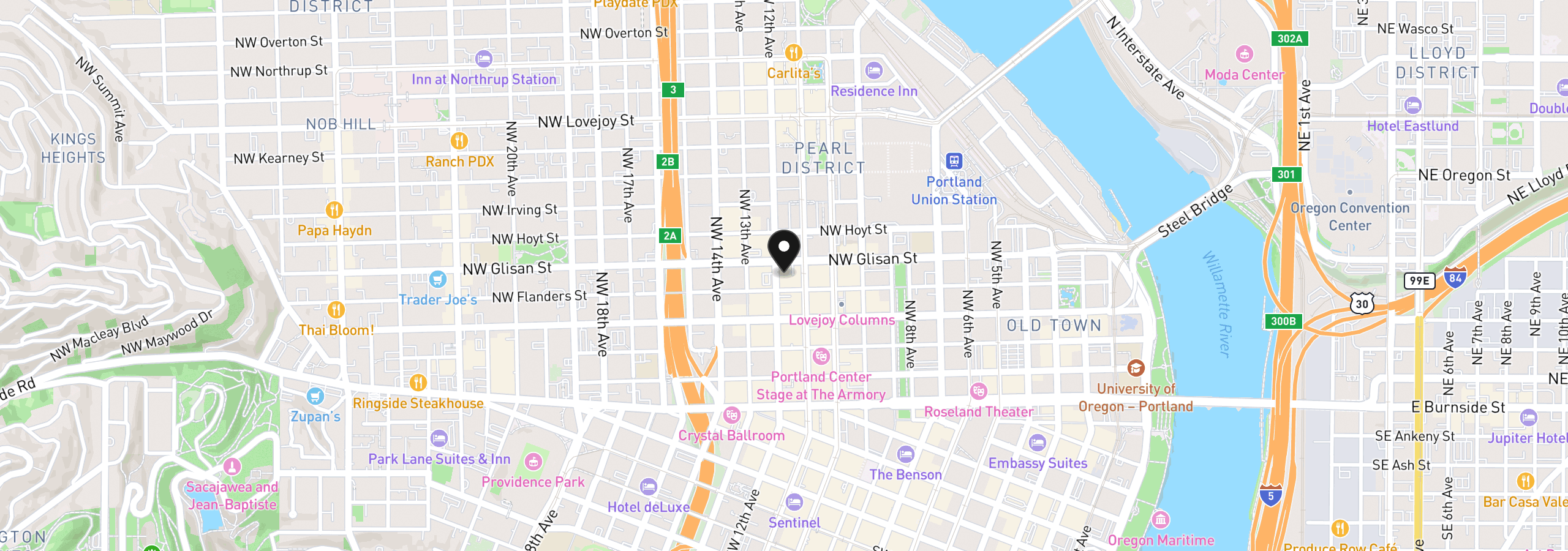 Map showing the location of 408 NW 12th Ave 412, Portland, OR 97209