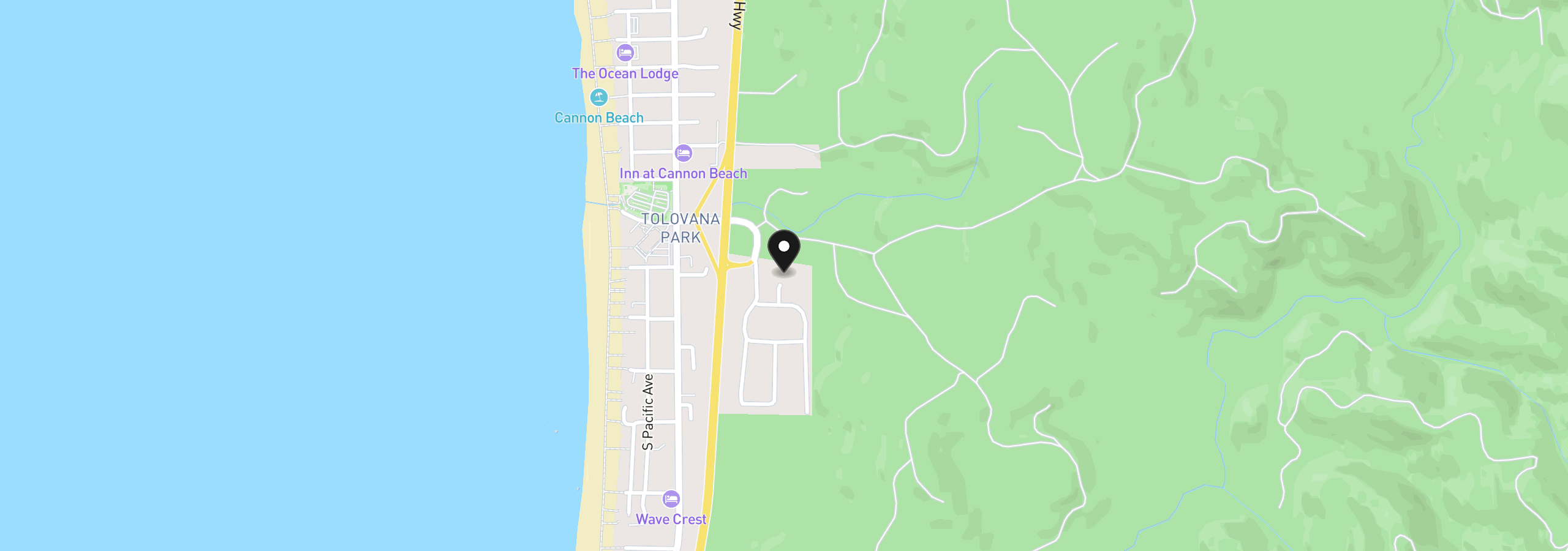 Map showing the location of Chinook Way, Cannon Beach, OR 97110