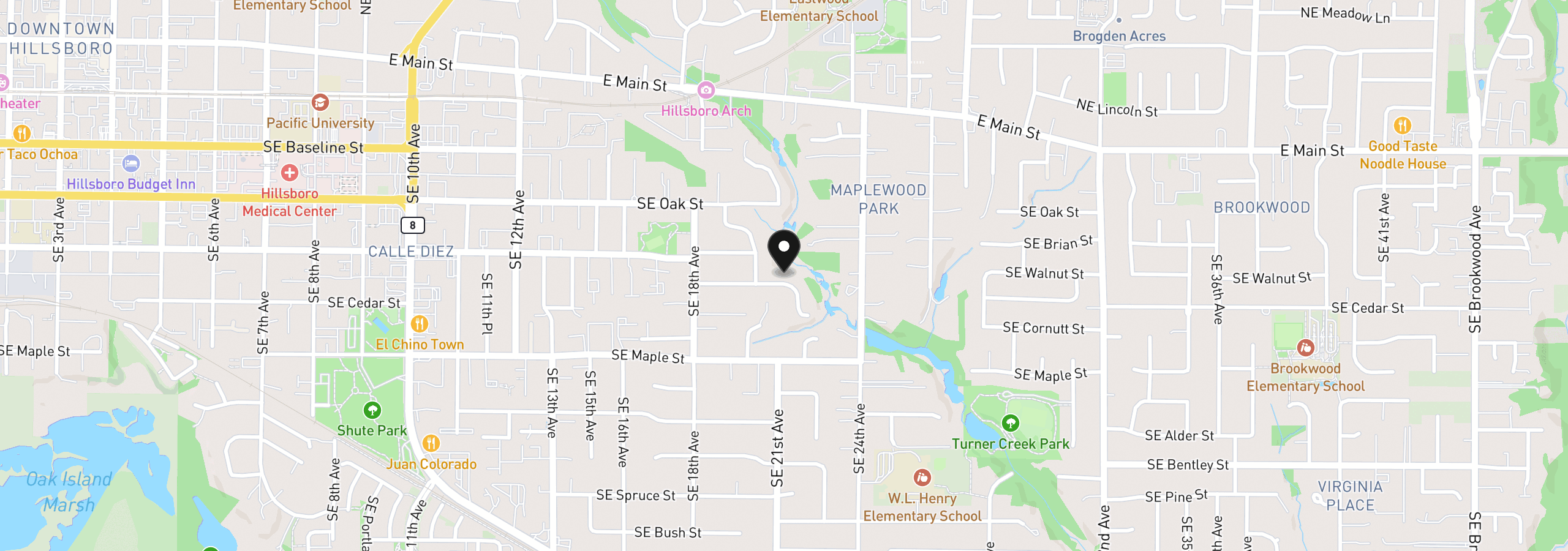 Map showing the location of 2055 SE Oak Crest Dr, Hillsboro, OR 97123