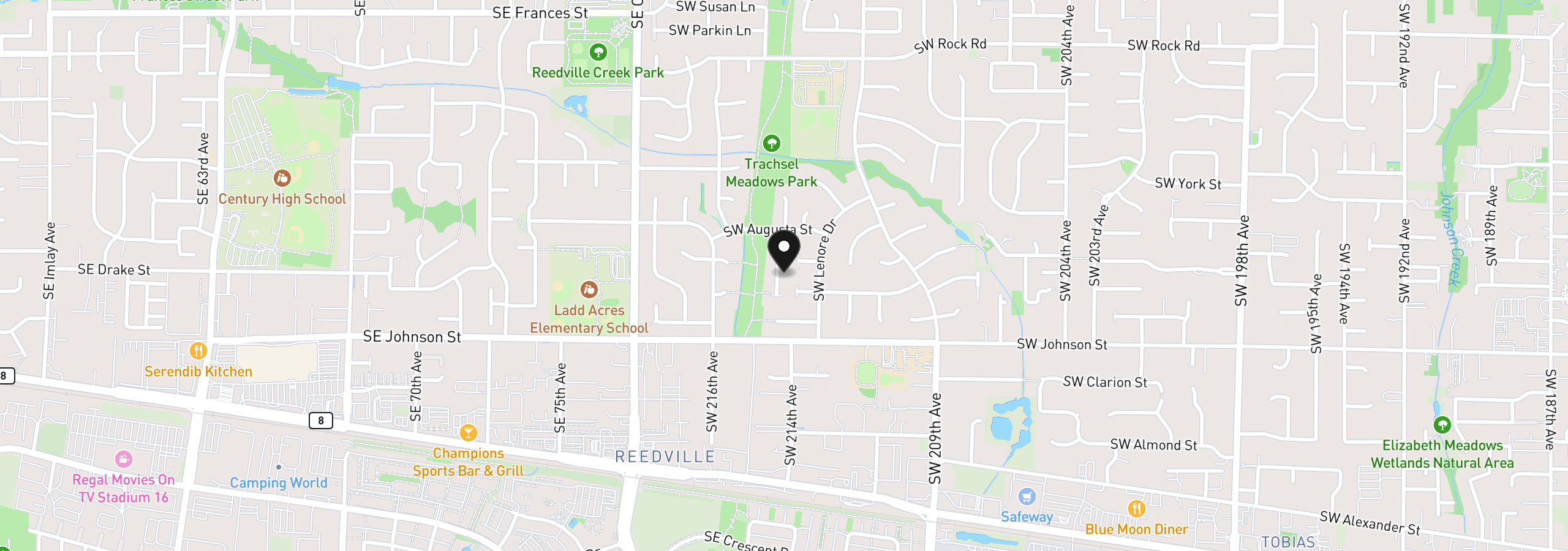 Map showing the location of 2412 SW 214th Pl, Beaverton, OR 97003