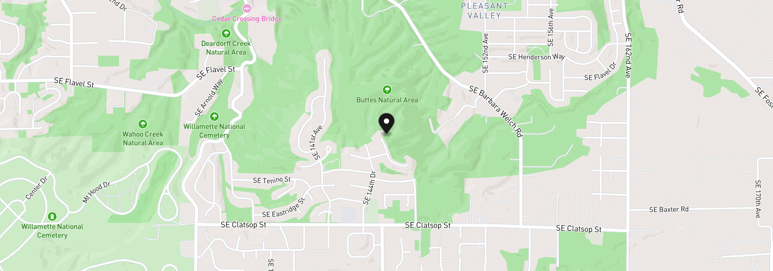 Map showing the location of SE 145th Ct, Portland, OR 97236