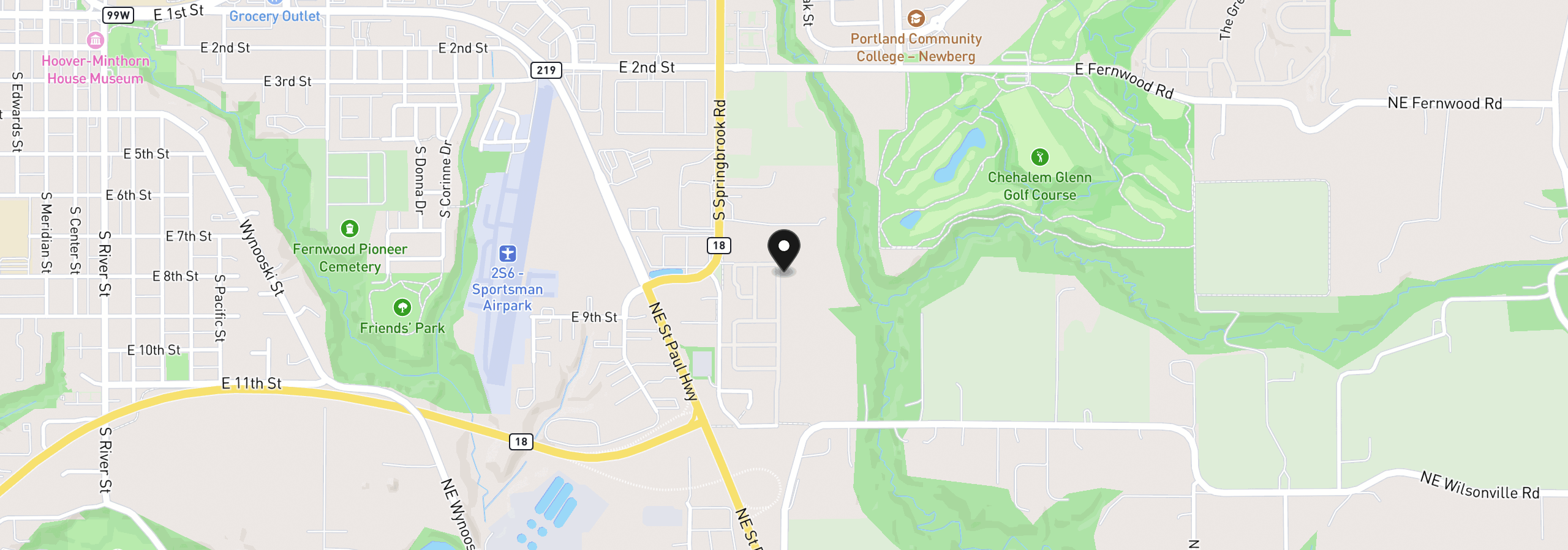 Map showing the location of 1000 S McKern Ct 82, Newberg, OR 97132