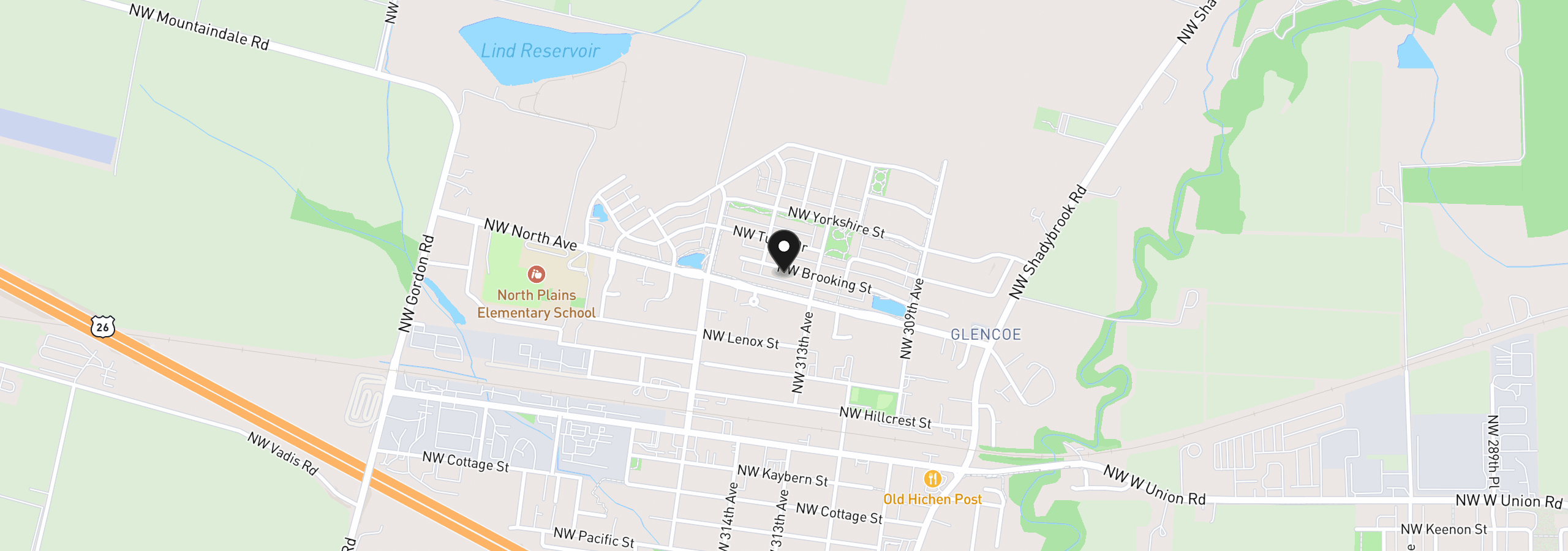 Map showing the location of 31422 NW Brooking St, North Plains, OR 97133