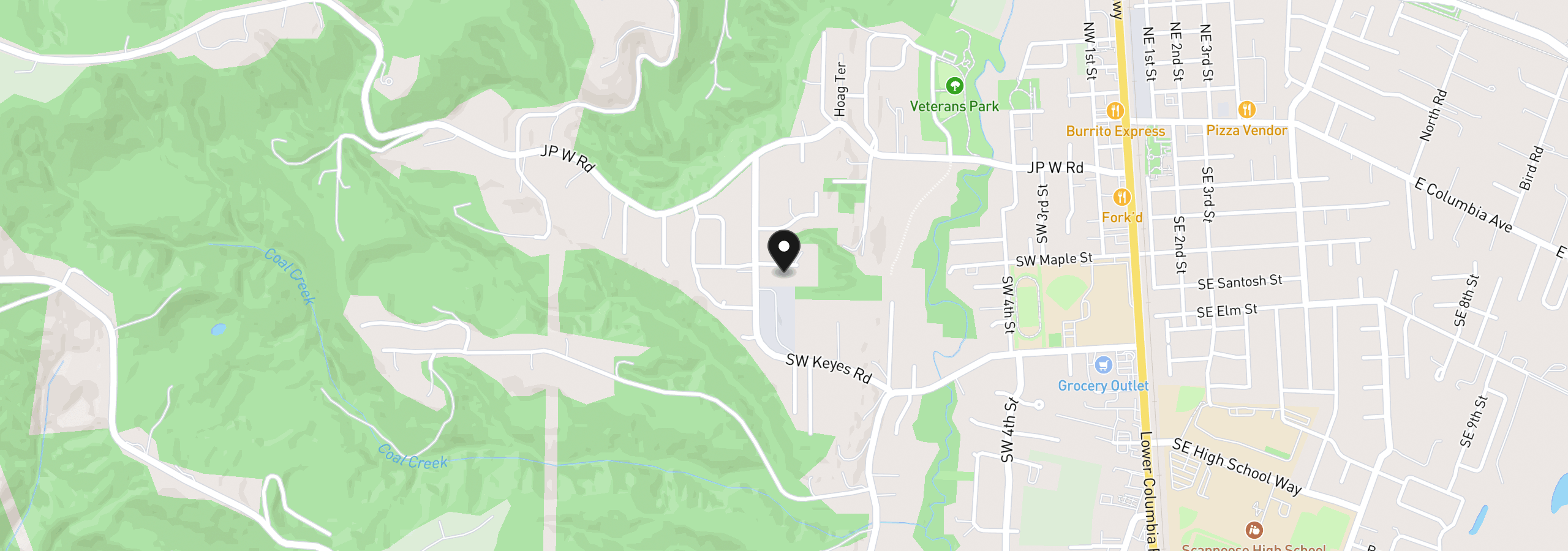Map showing the location of 32898 SW Keys Landing Way, Scappoose, OR 97056