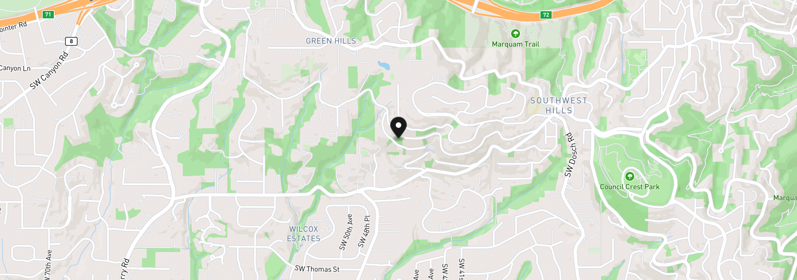 Map showing the location of SW Hewett Blvd, Portland, OR 97221