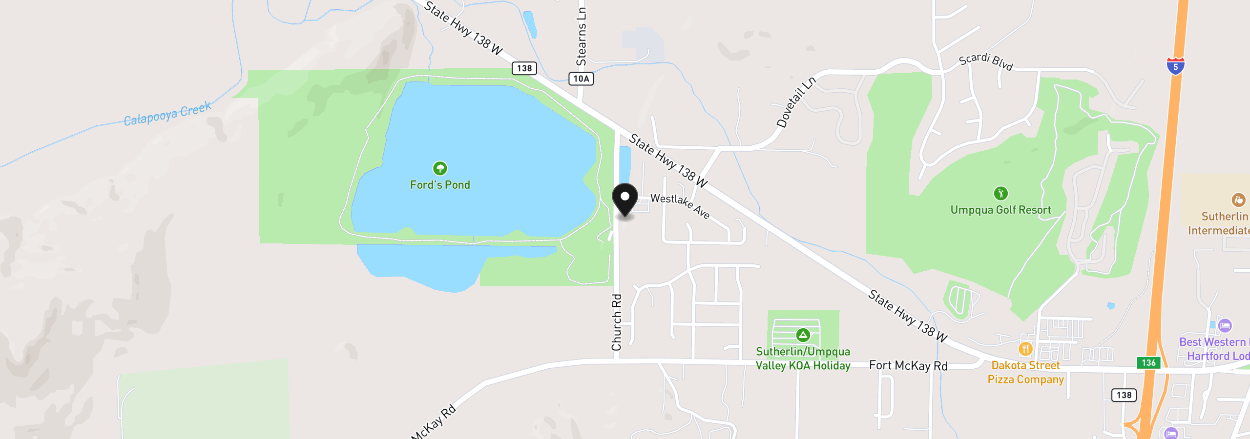Map showing the location of 385 Church Rd, Sutherlin, OR 97479