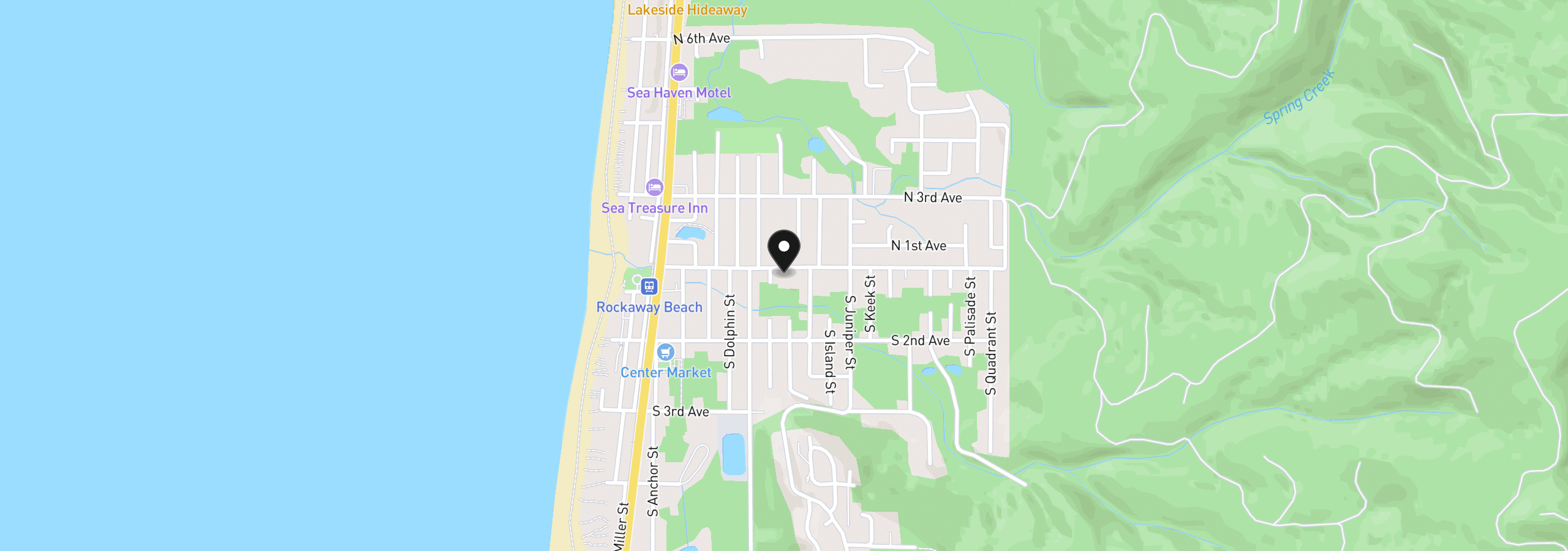 Map showing the location of 610 S Nehalem Ave, Rockaway Beach, OR 97136
