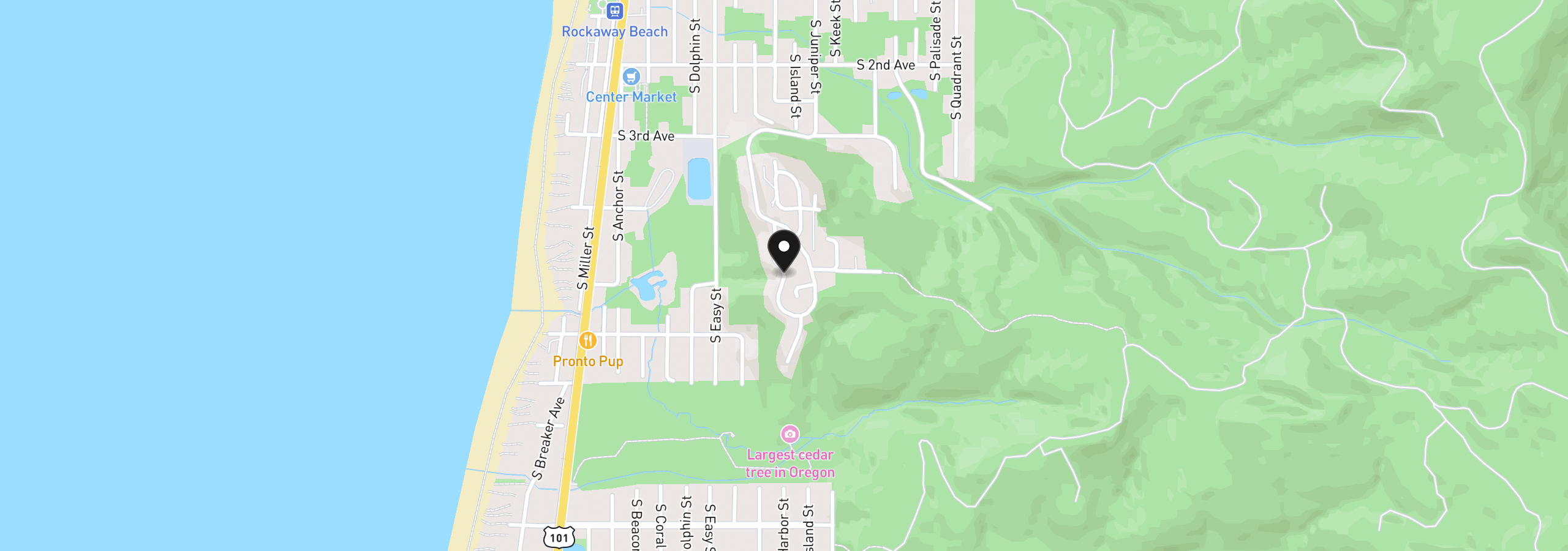 Map showing the location of E Hillside Dr 68, Rockaway Beach, OR 97136