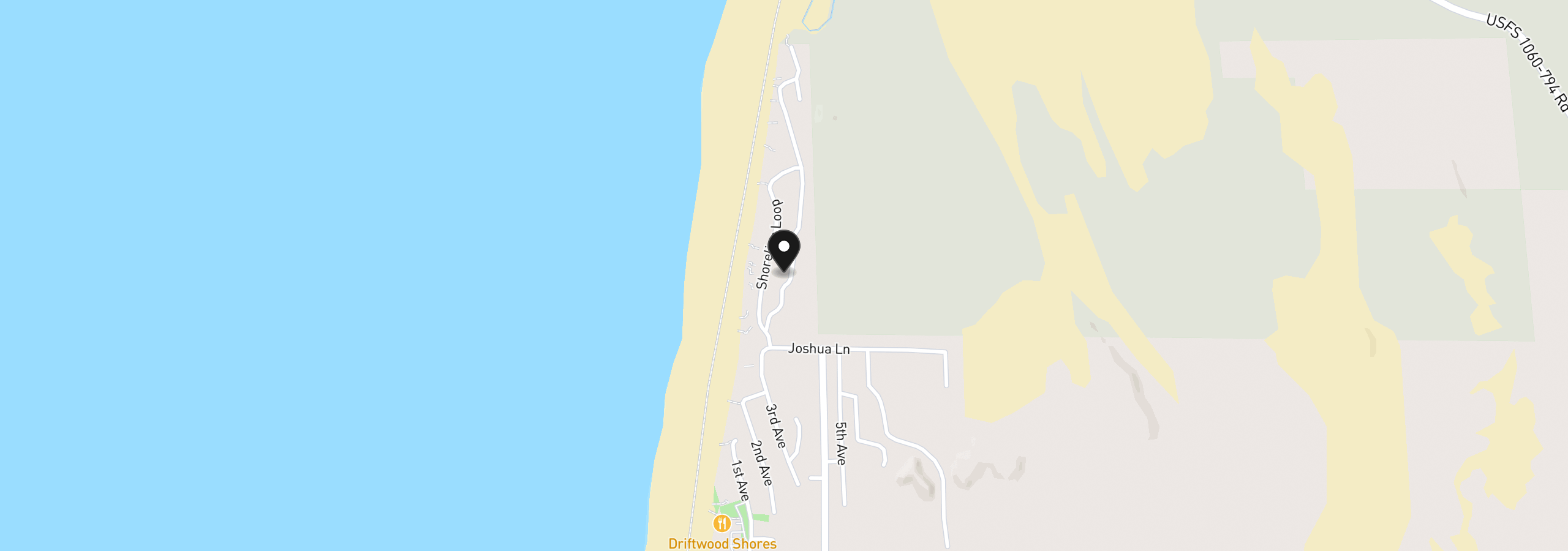 Map showing the location of 88692 Shoreline Dr, Florence, OR 97439