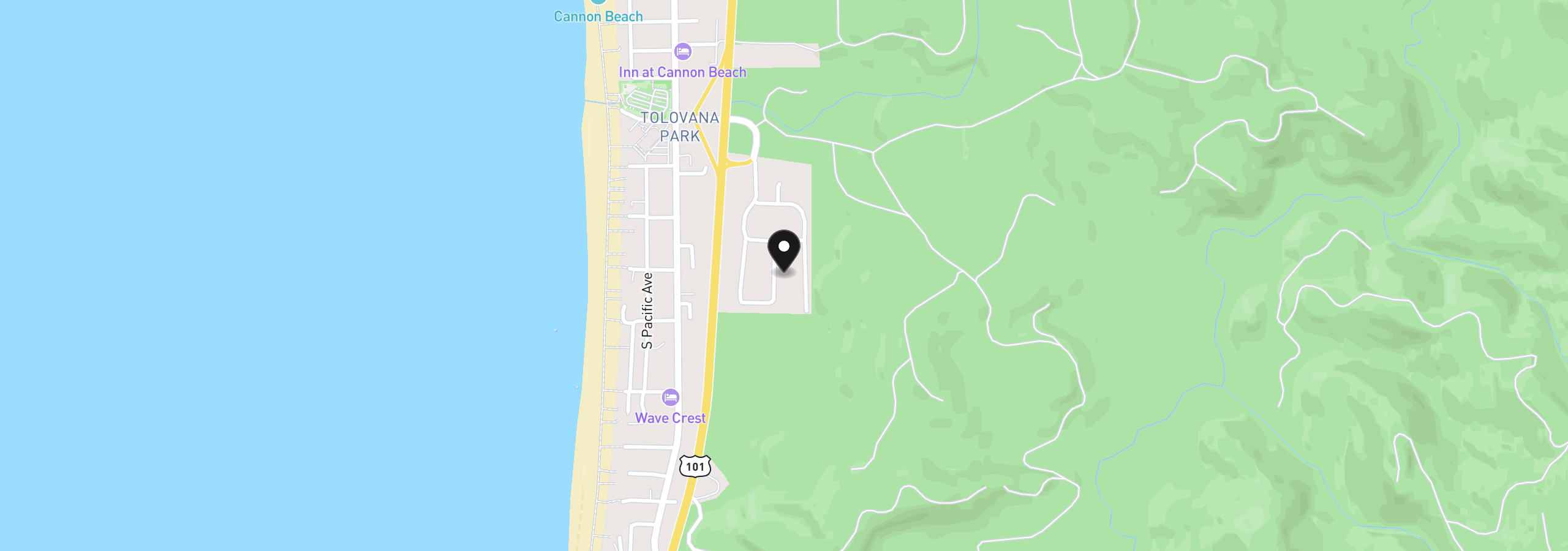 Map showing the location of 3755 Coho Pl, Cannon Beach, OR 97110