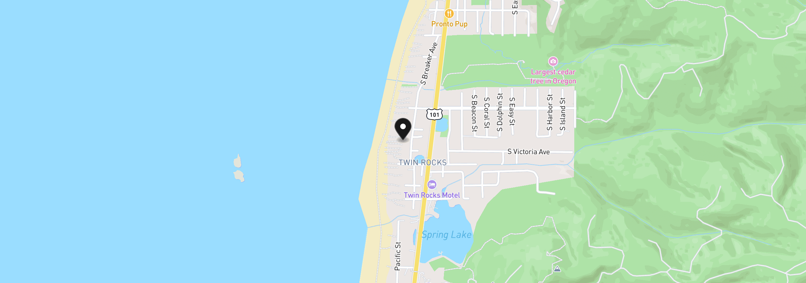 Map showing the location of 1105 S Breaker Ave, Rockaway Beach, OR 97136