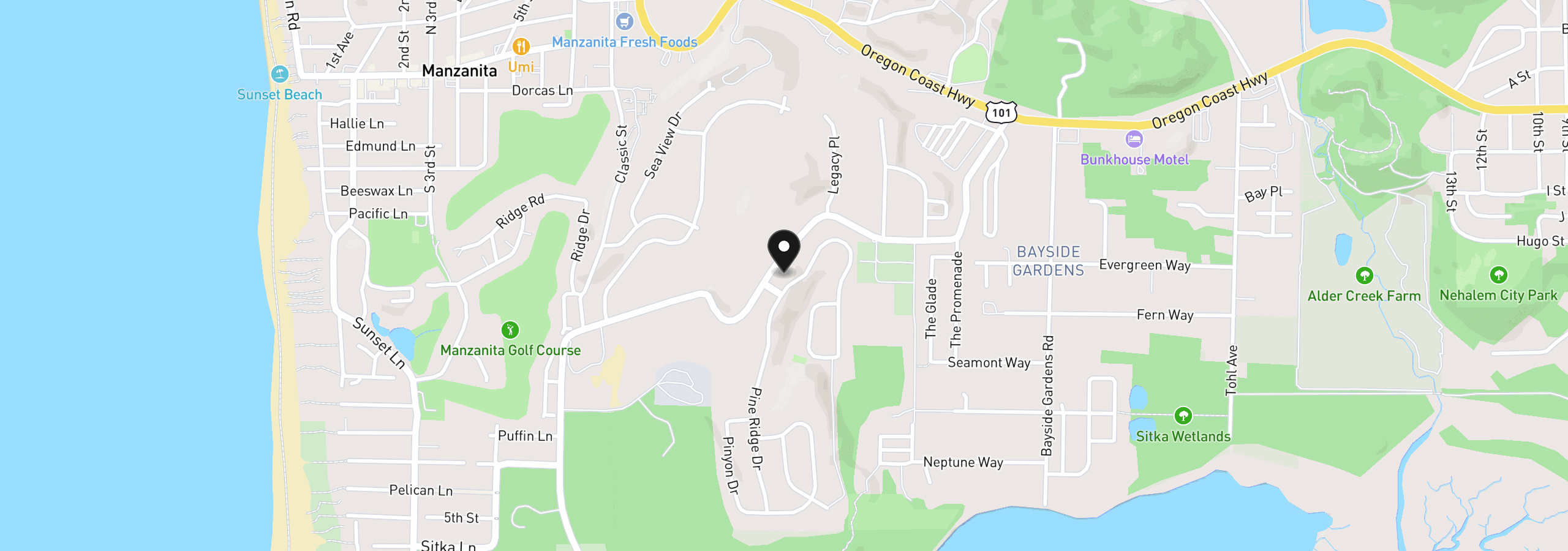 Map showing the location of 10220 Pine Ridge Dr, Manzanita, OR 97130