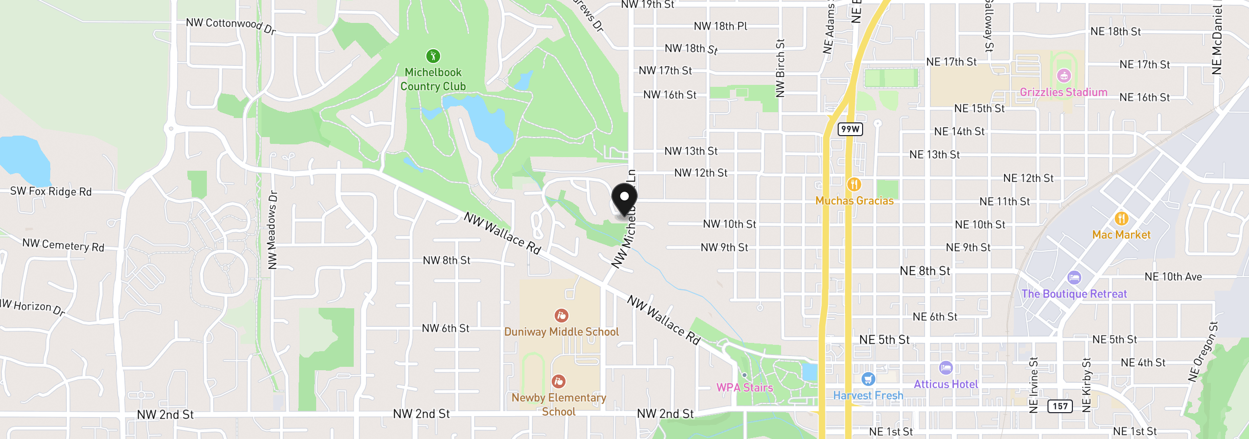 Map showing the location of 1006 NW Summerwood Dr, McMinnville, OR 97128