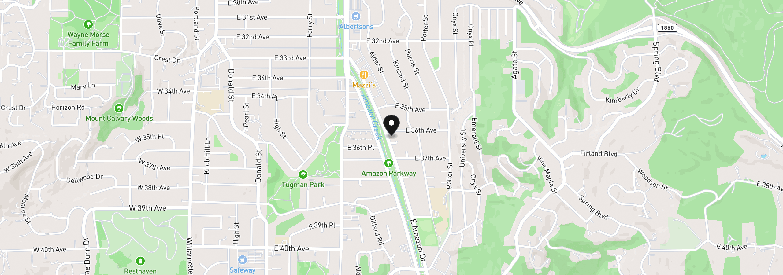 Map showing the location of 3621 E Amazon Dr, Eugene, OR 97405