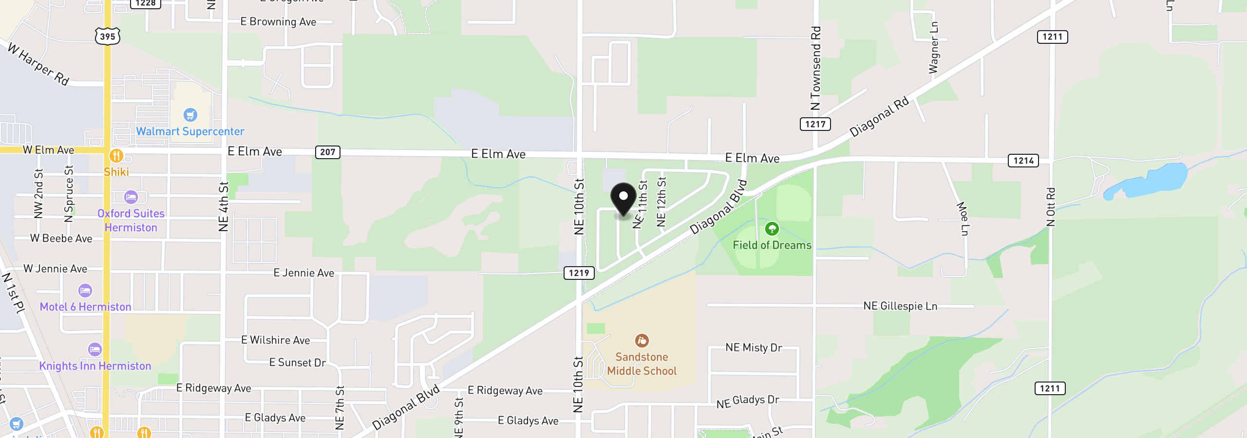 Map showing the location of 1145 NE 12th St, Hermiston, OR 97838
