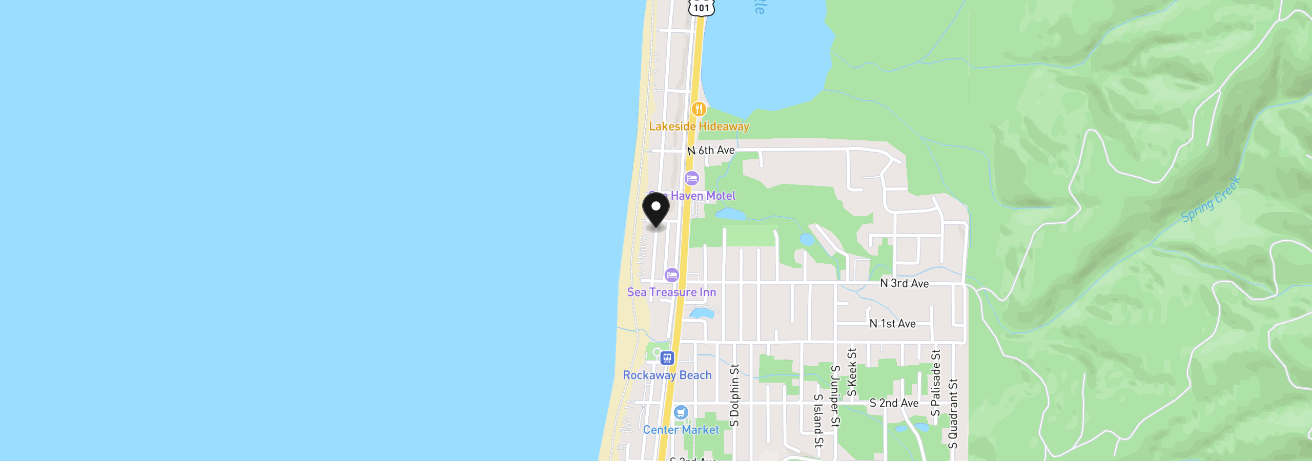 Map showing the location of 391 S Pacific St, Rockaway Beach, OR 97136