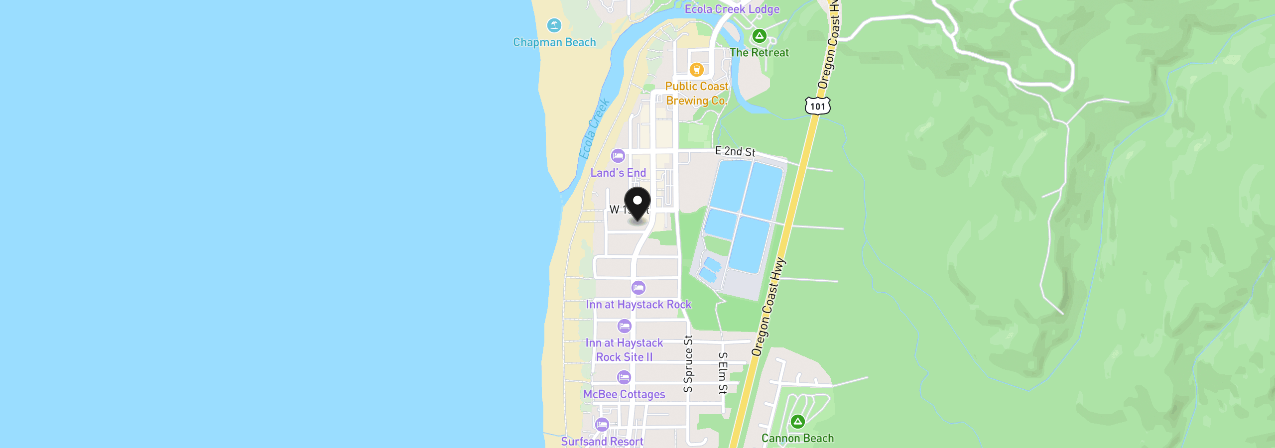 Map showing the location of 128 W Taft St, Cannon Beach, OR 97110