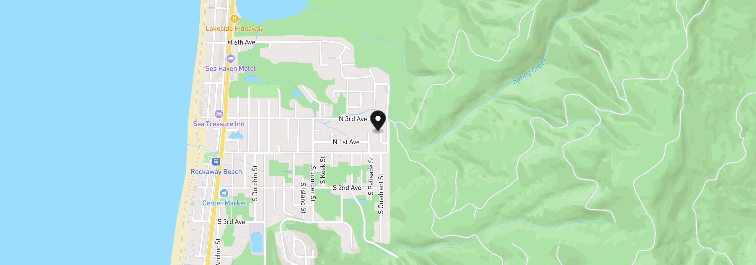Map showing the location of 1713 Ocean Loop, Rockaway Beach, OR 97136