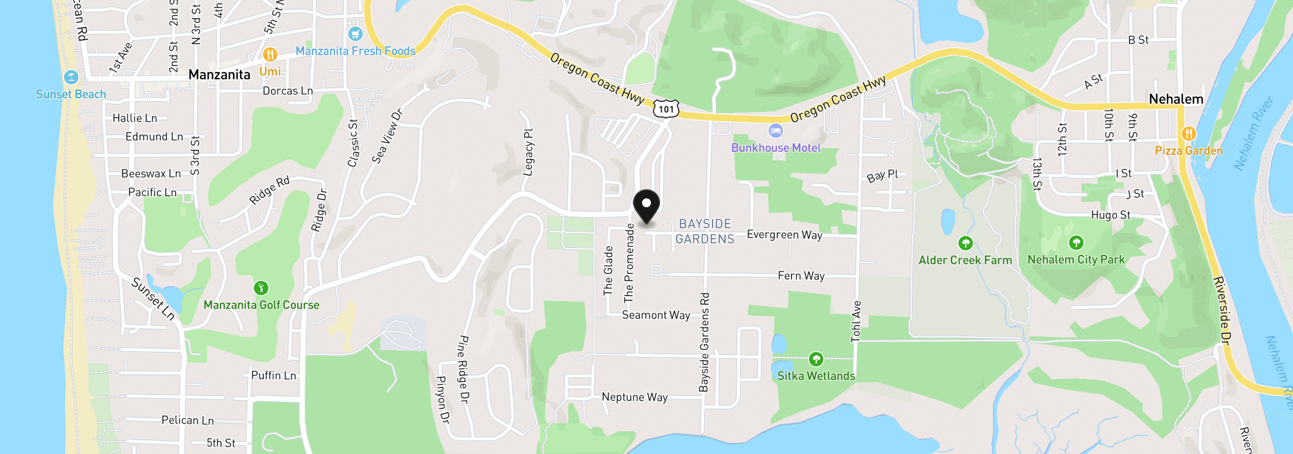 Map showing the location of 11140 Evergreen Way, Nehalem, OR 97131